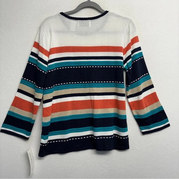 NWT Alfred Dunner Blouse Knit Striped White Blue Salmon Acrylic S - Picture 2 of 7
